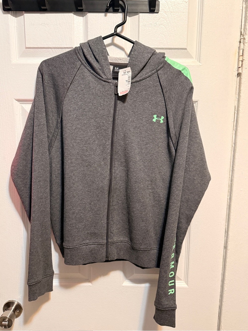 Under Armour Dark Gray Zip Hoodie with Mint Green Accents
